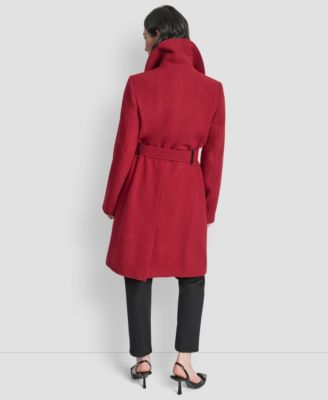 Petite Belted Zip Front Coat