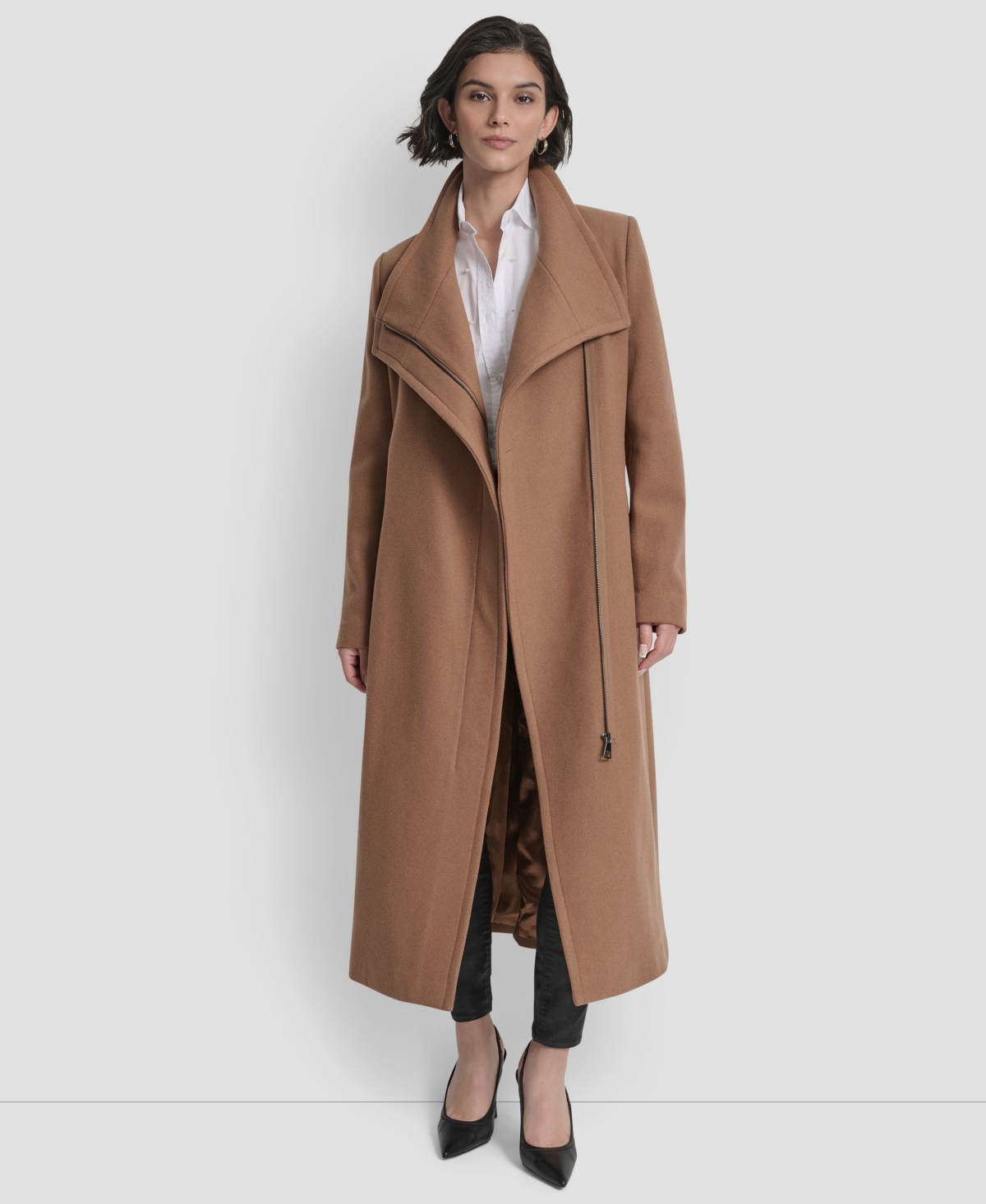 Dkny Women's Wing Collar Asymmetrical Wrap Coat In Brown
