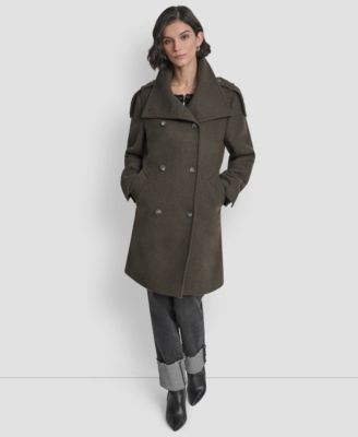 Women's Double-Breasted Funnel Neck Military Coat