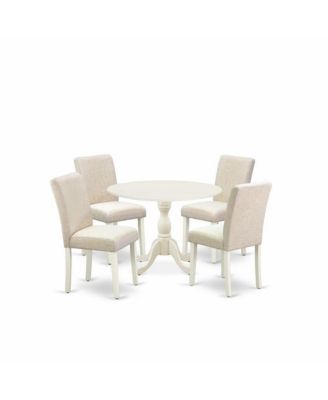 5-Piece Dining Set – Drop Leaf Table with Rectangular Top & 4 Button-Tufted Upholstered High-Back Chairs