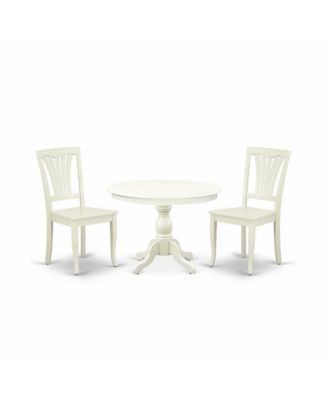 3 Piece Kitchen Set - Linen White Dinning Table and 2 Linen White Wooden Dining Chairs with Slatted Back - Linen White Finish