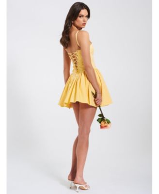 Women's Kadi Yellow Cotton Drop Waist Corset Mini Dress