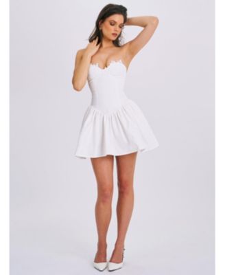 Women's Sacha White Lace Drop Waist Corset Puffy Mini Dress