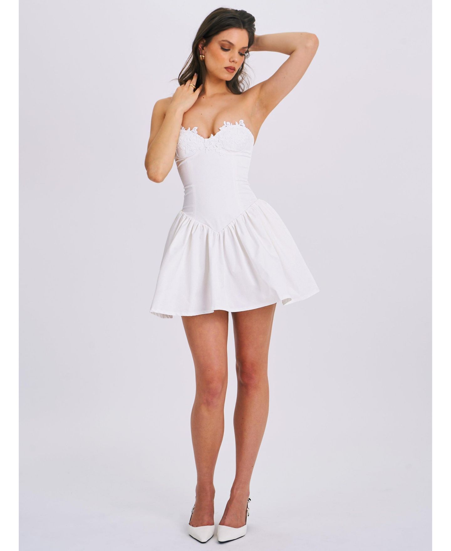 Женское платье Miss Circle Sacha White Lace Drop Waist Corset Puffy Mini, цвет: Белый — фото 3