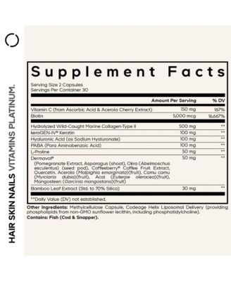 Hair Skin Nails Vitamins Platinum - KeraGEN-IV Keratin, Dermaval - Hair Fall, Skin Elasticity & Moisture Support Collagen, 60 Capsules