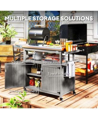 Grill Cart, Kitchen Island with Storage Cabinets,