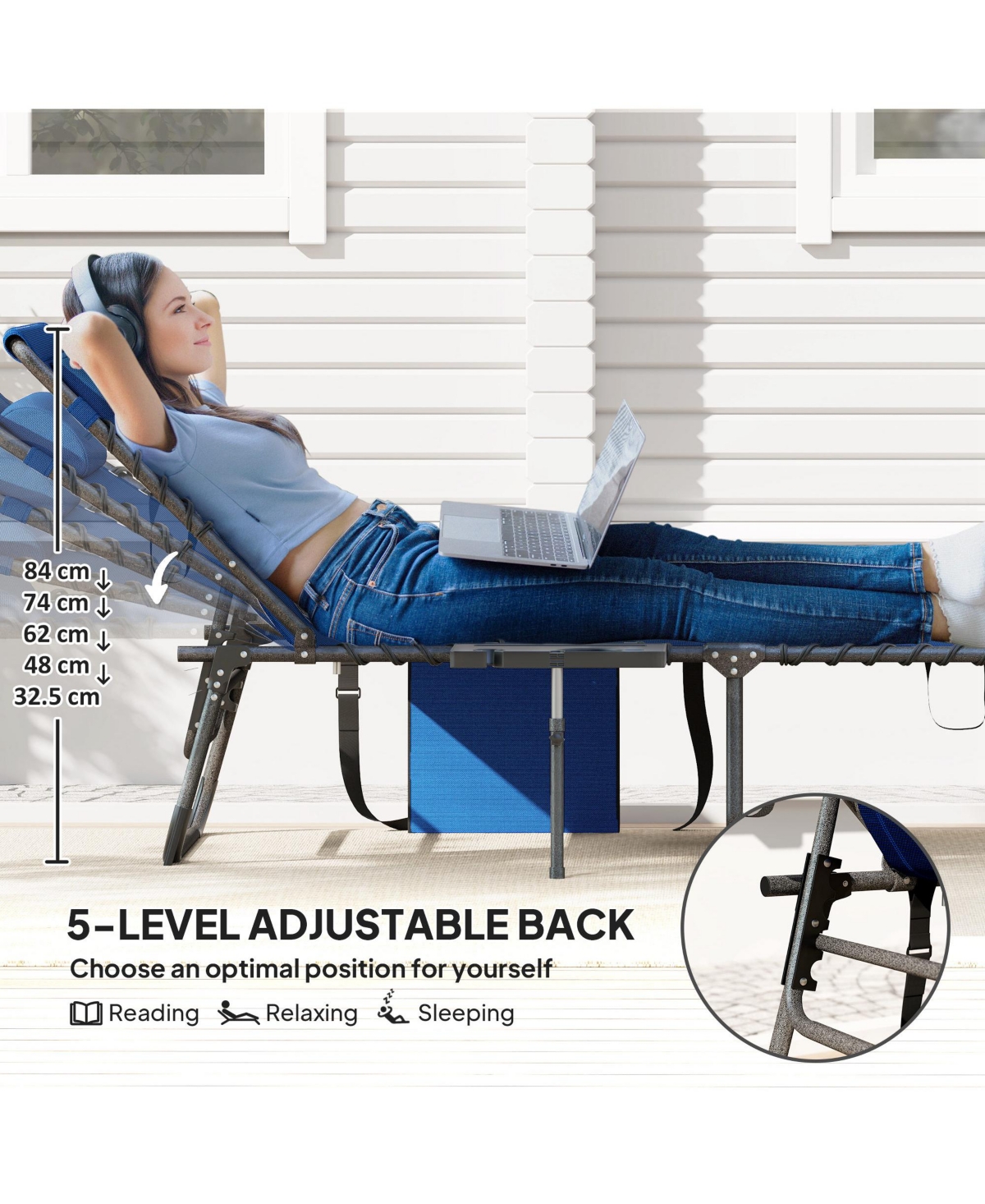 Outsunny Folding Chaise Lounge ning Chair w/ Adjustable Back