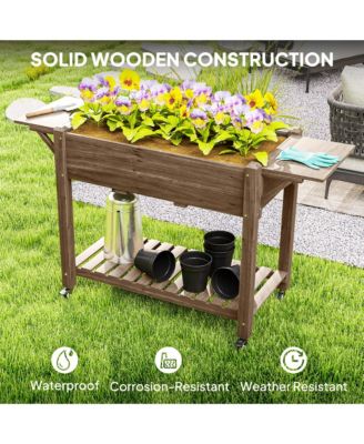Raised Garden Bed, Wood Raised Planter with Liner, Natural