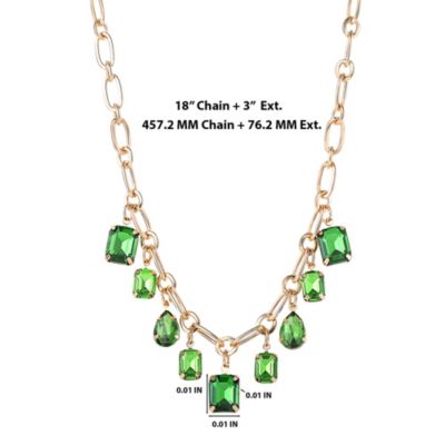 Green Gem Drop Charm Necklace in Gold-Tone Chain