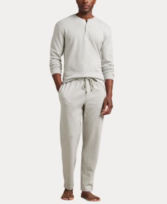 Men's Long Sleeve Herringbone Henley Sleep Shirt