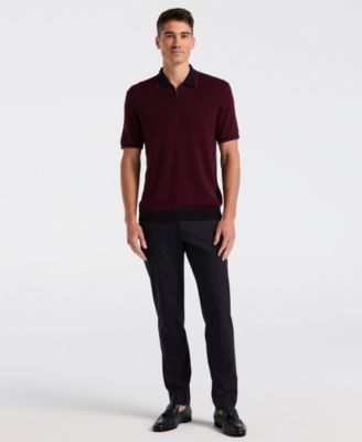 Men's Bi-Color Stitch Quarter-Zip Short Sleeve Polo Shirt