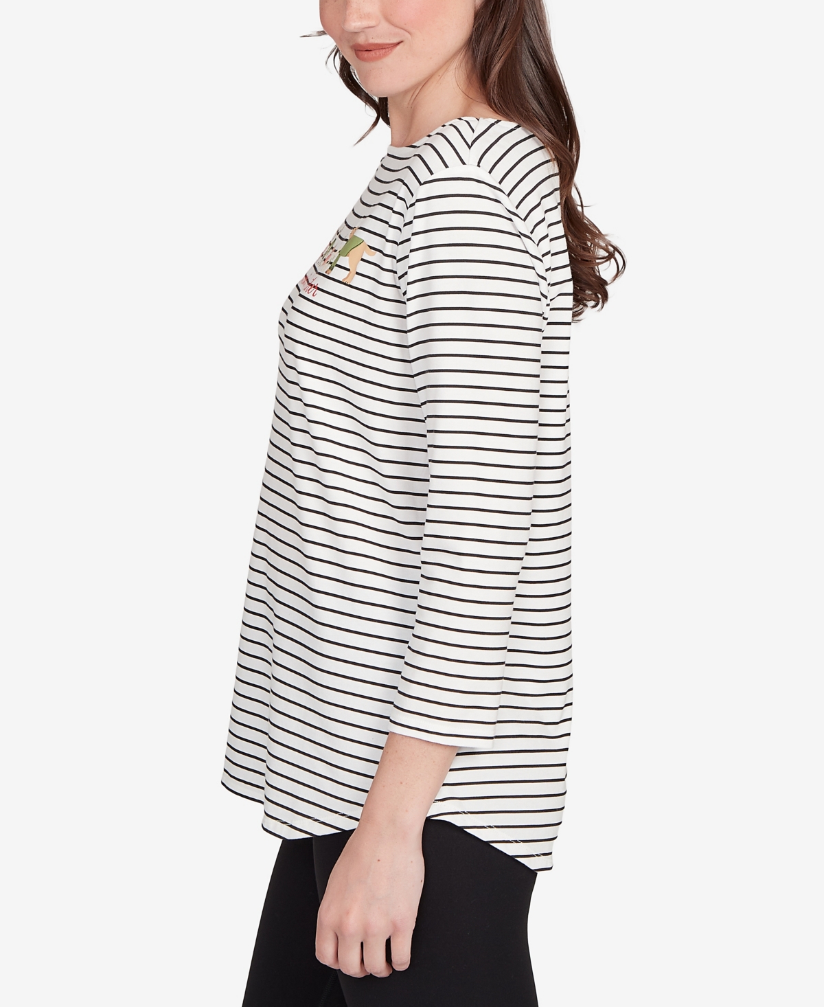 Ruby Rd. Petite Holiday Dogs Striped Knit Top In Multi