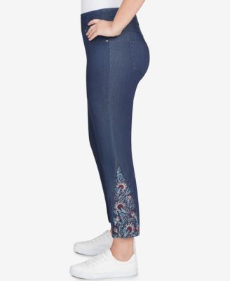 Petite Stretch Denim Embroidered Ankle Jeans