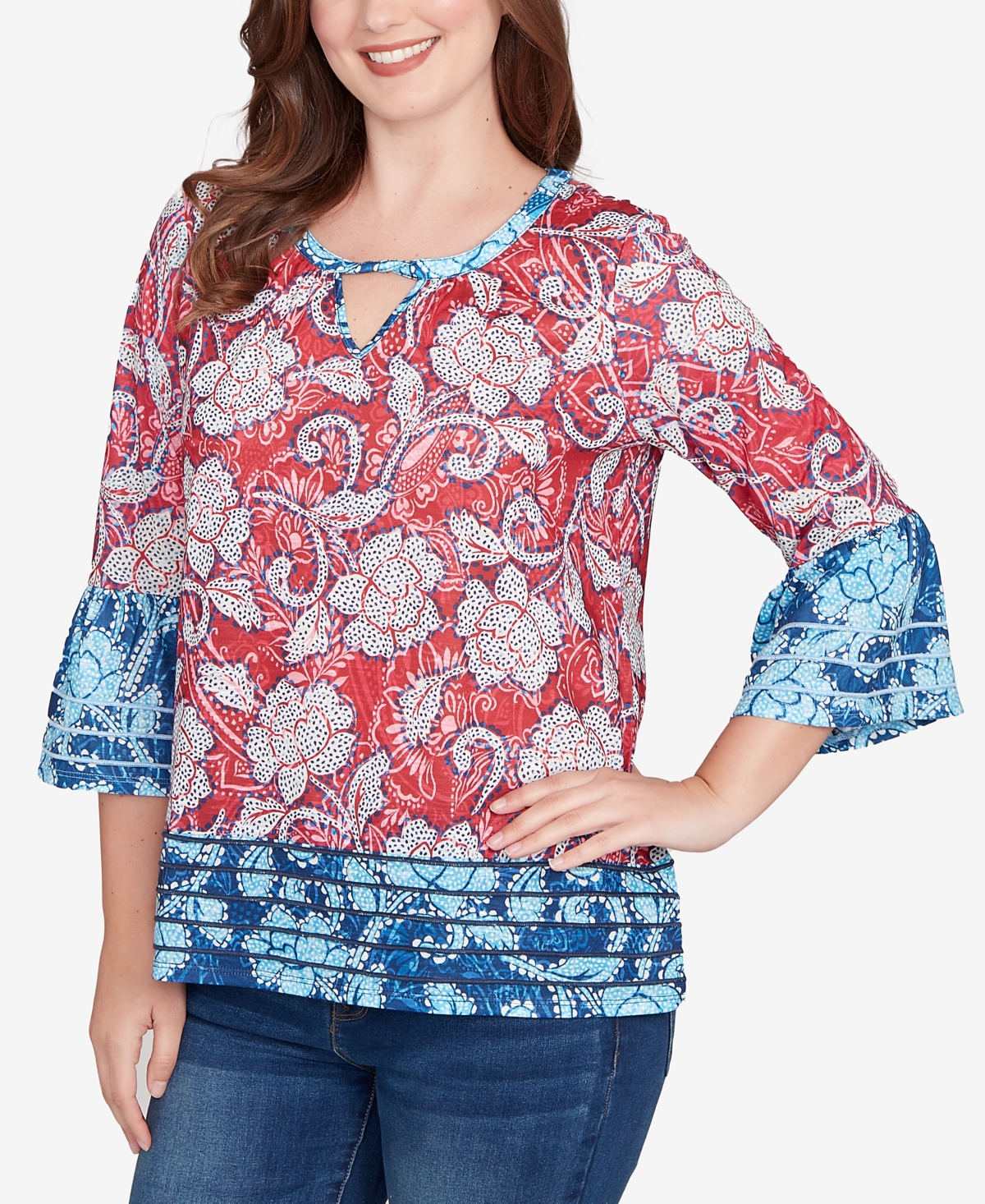 Ruby Rd. Petite Speckled Floral Flounce Sleeve Top In Multi