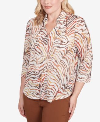 Petite Mount Laurel Animal Burnout Button Front Top