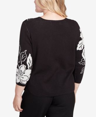 Petite Dramatic Floral Jacquard Sweater