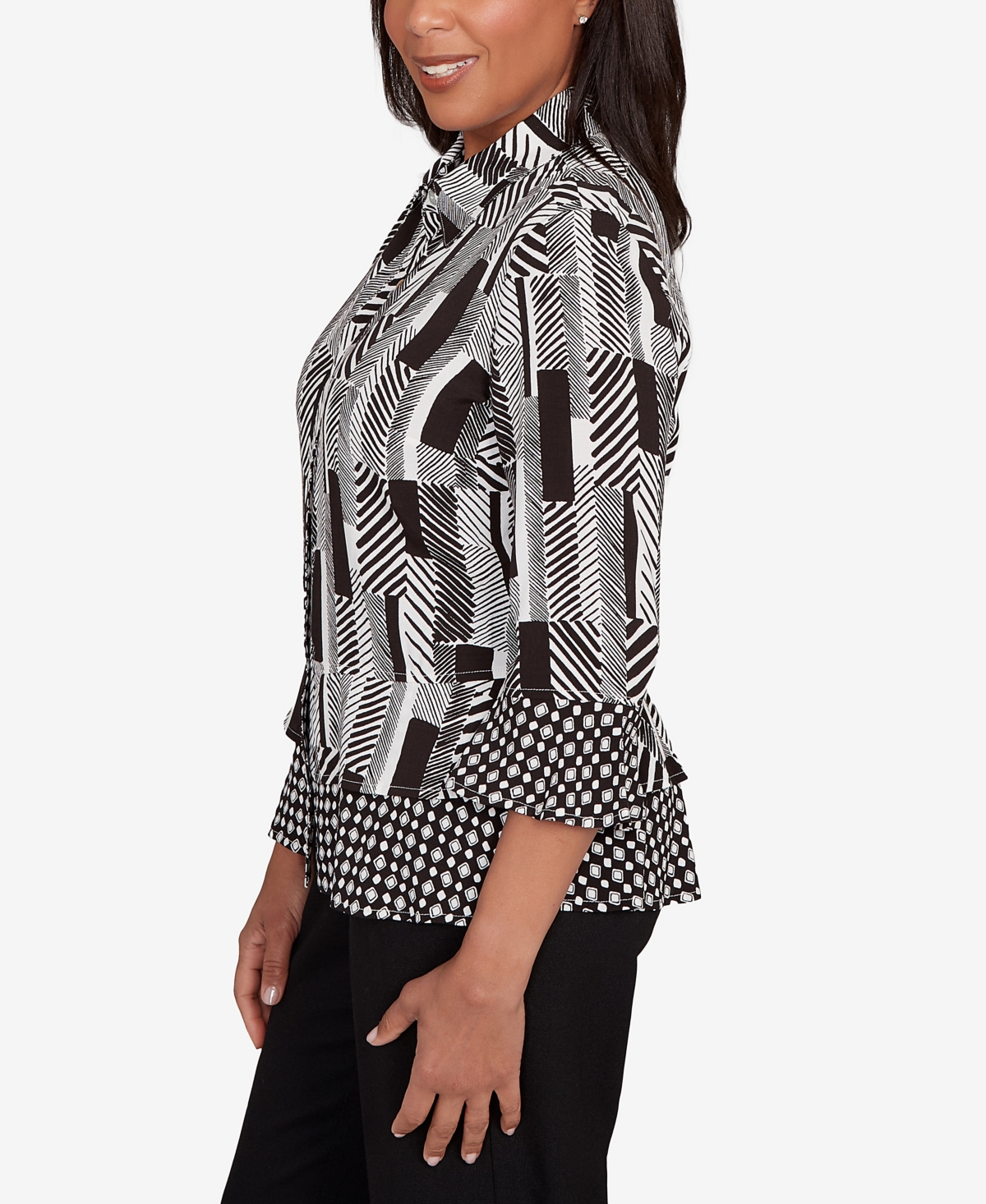 Alfred Dunner Petite Woven Zebra Button Front Top In Multi