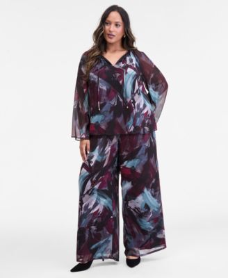 Plus Size Printed Tie-Front Blouse, Macy's Exclusive