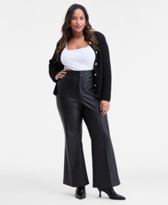 I.N.C International Plus Size Faux-Leather High-Rise Flared Pants, Macy's Exclusive 