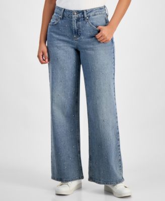Petite Studded Wide-Leg Jeans, Macy's Exclusive