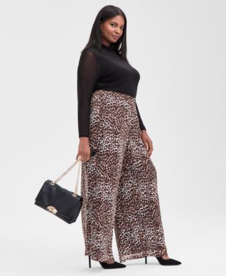 Plus Size Printed Crinkle Chiffon Wide-Leg Pants, Macy's Exclusive