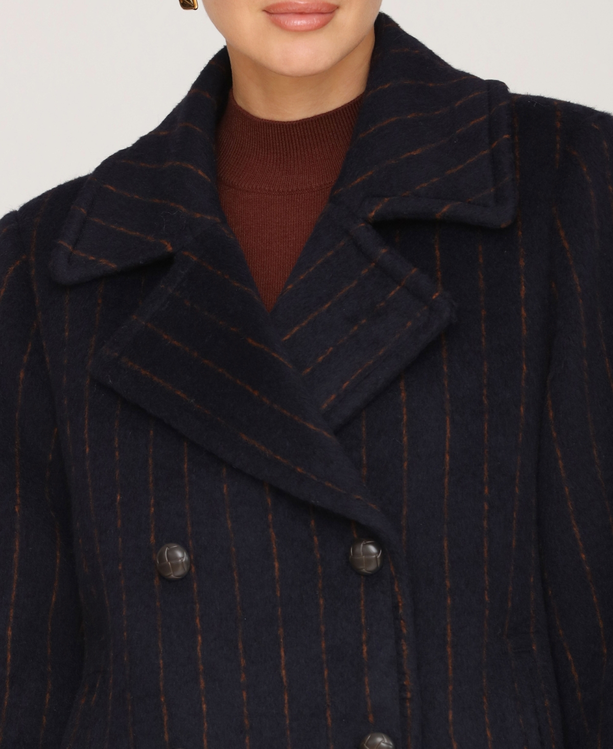 Avec Les Filles Women's Short Double Breasted Wool Pinstripe Coat In Black