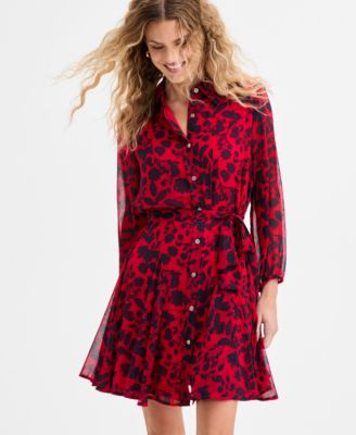 Women's Floral Print Belted Shirtdress