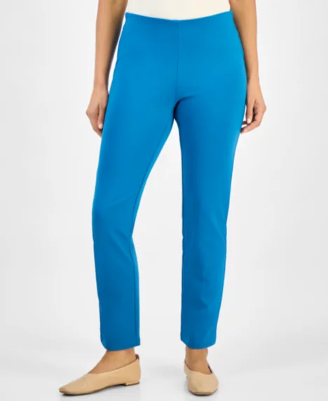 Petite Pull-On Pont&eacute;-Knit Pants - Tuscan Teal