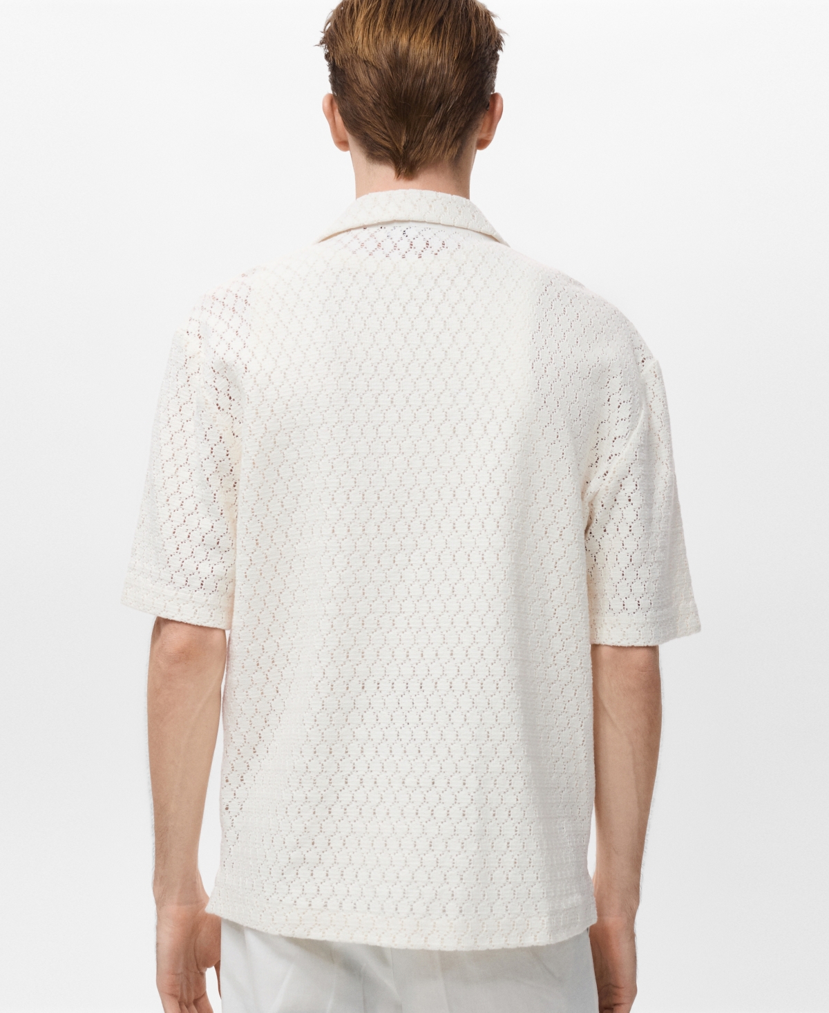 Mango Men's Openwork Detail Cotton Shirt In White