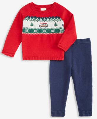 First Impressions - Baby Boys Holiday Fair Isle Sweater & Pants, 2 Piece Set
