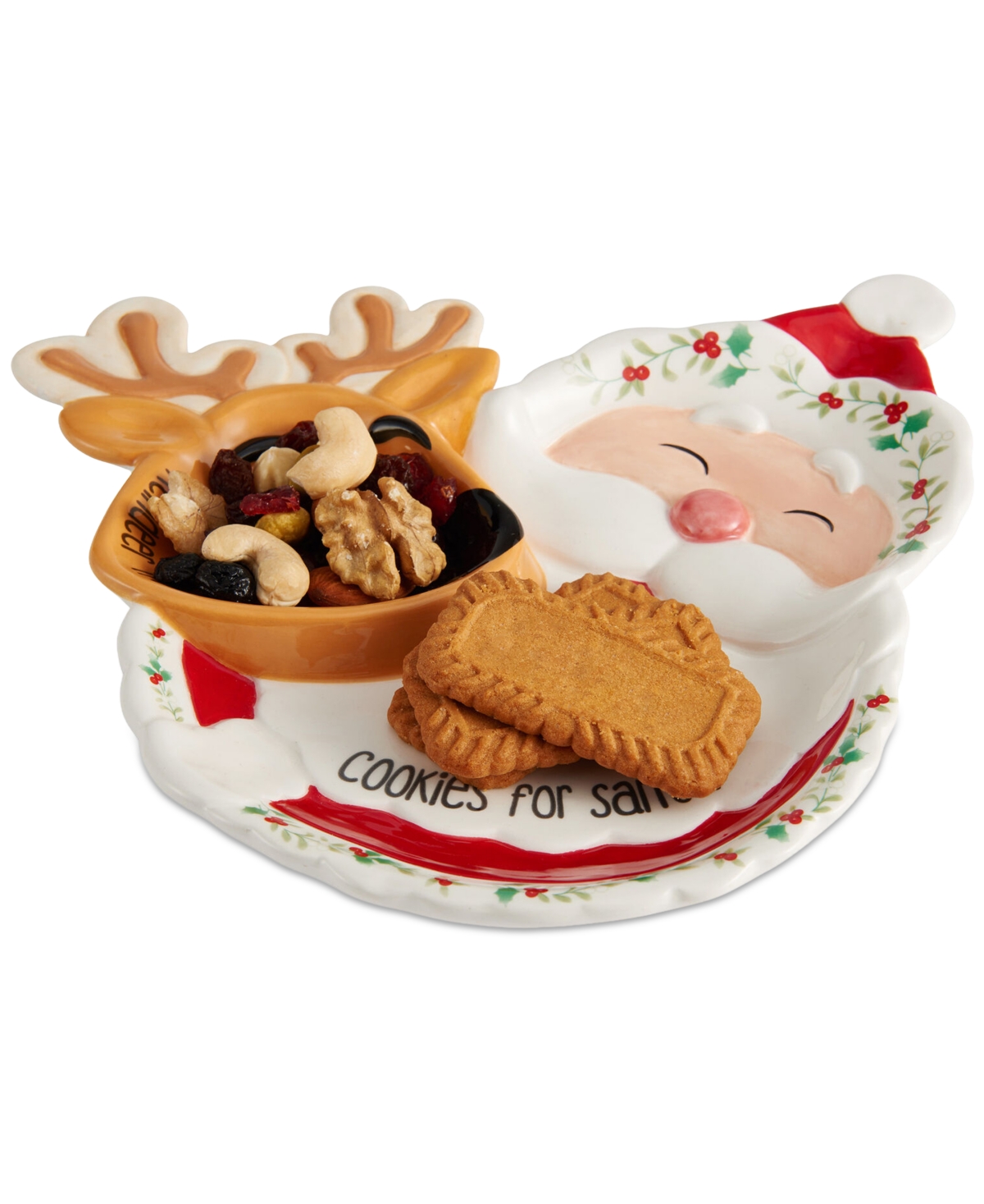 Winterberry Santa & Reindeer Cookie Plate In Multi
