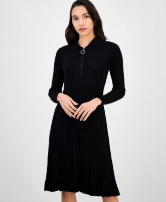 Women's Spread-Collar Long-Sleeve Sweater Dress