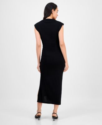 Women's Funnel-Neck Ruched Bodycon Dress