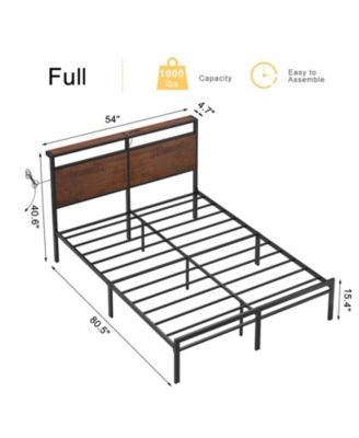 Vintage Full Size Bed Frame with Storage LED Headboard, No Box Spring Needed