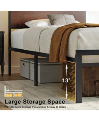 Industrial Twin Size Bed Frame with Storage LED Headboard, Charging Station, No Box Spring Needed