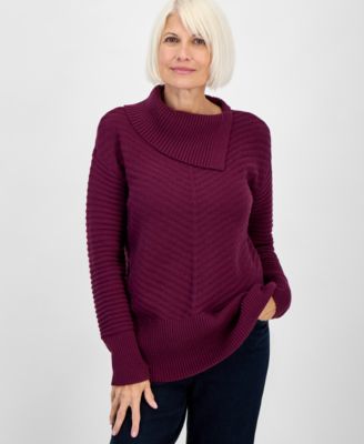 Petite Envelope-Neck Side-Slit Tunic Sweater
