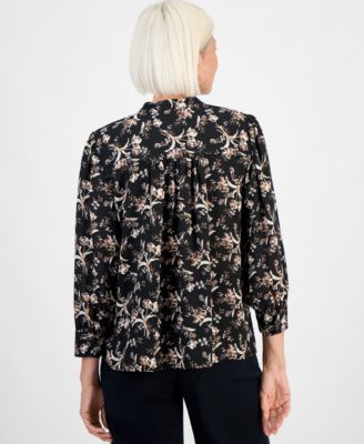 Petite Floral Pleated-Bib Blouse, Macy's Exclusive