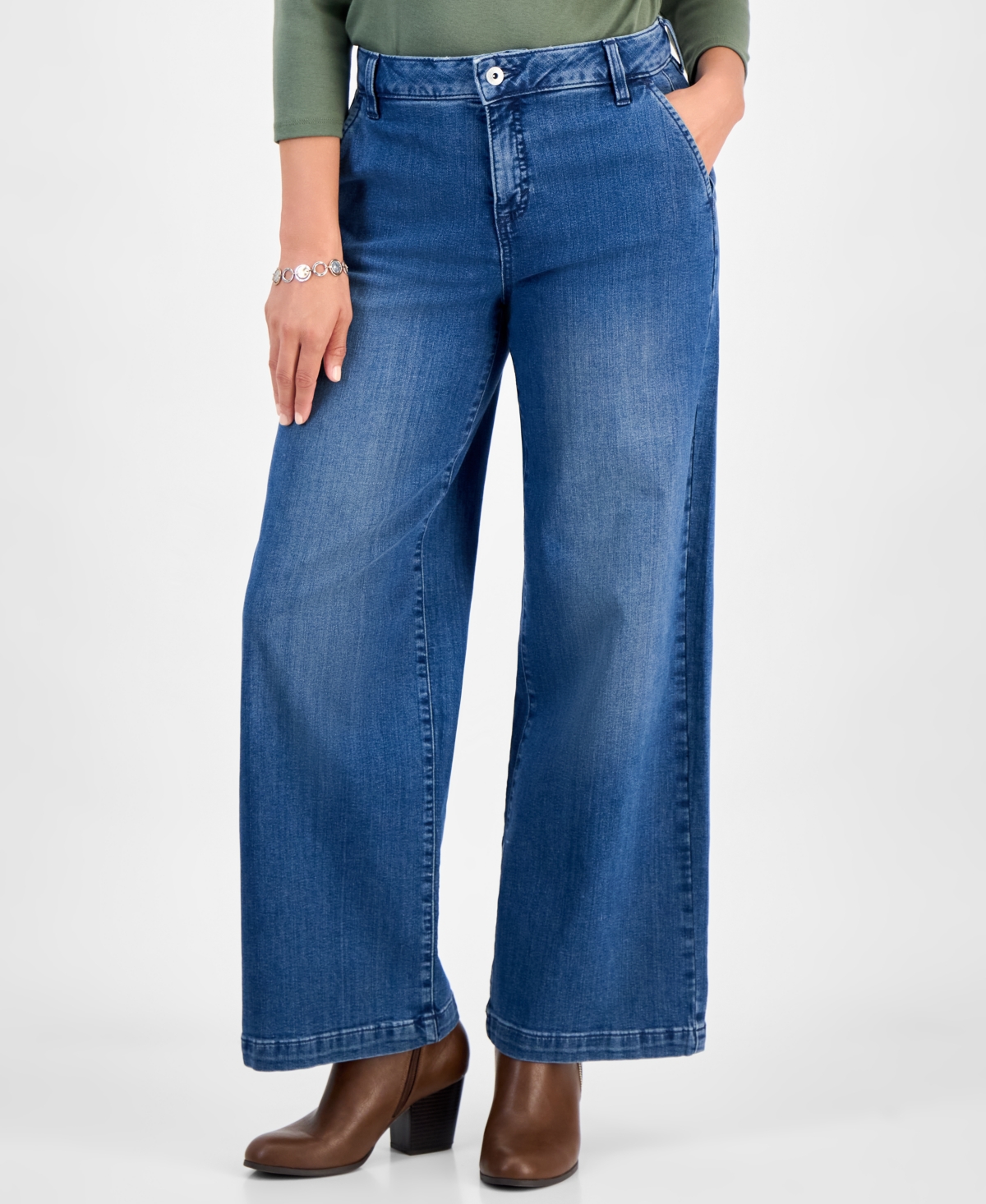 Style & Co Petite High-rise Wide-leg Jeans, Macy's Exclusive In Blue