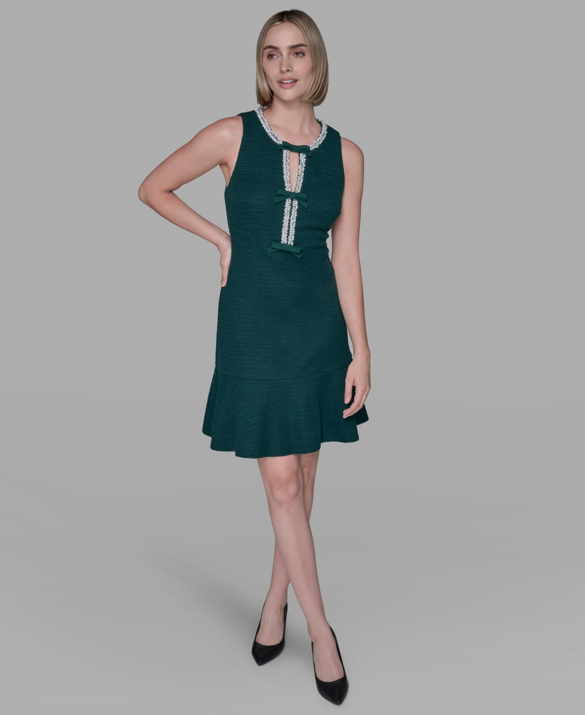 Karl Lagerfeld Women's Embellished Knit Tweed A-line Dress In Green