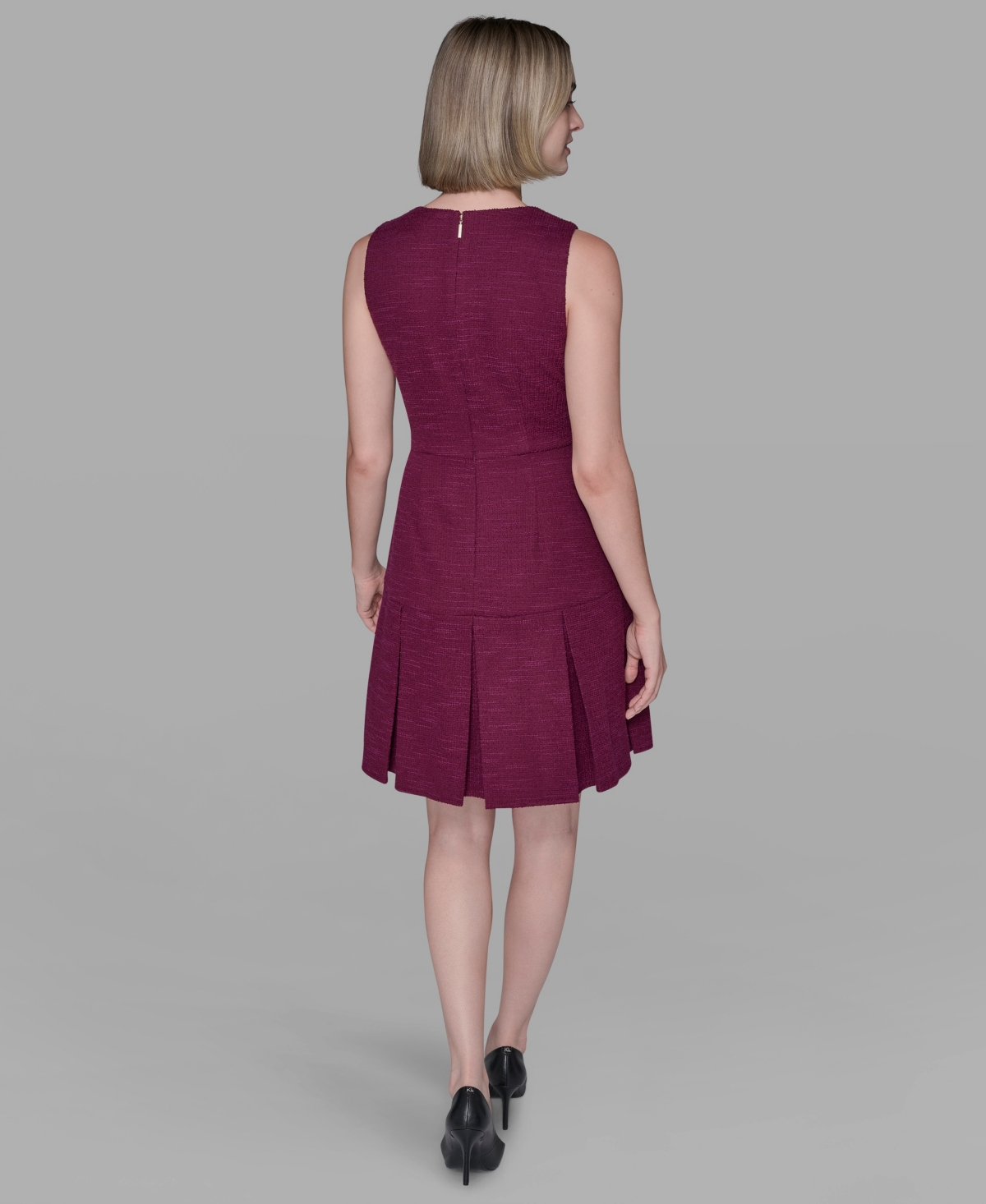 Karl Lagerfeld Textured Tweed Square Neck Mini Dress In Burgundy