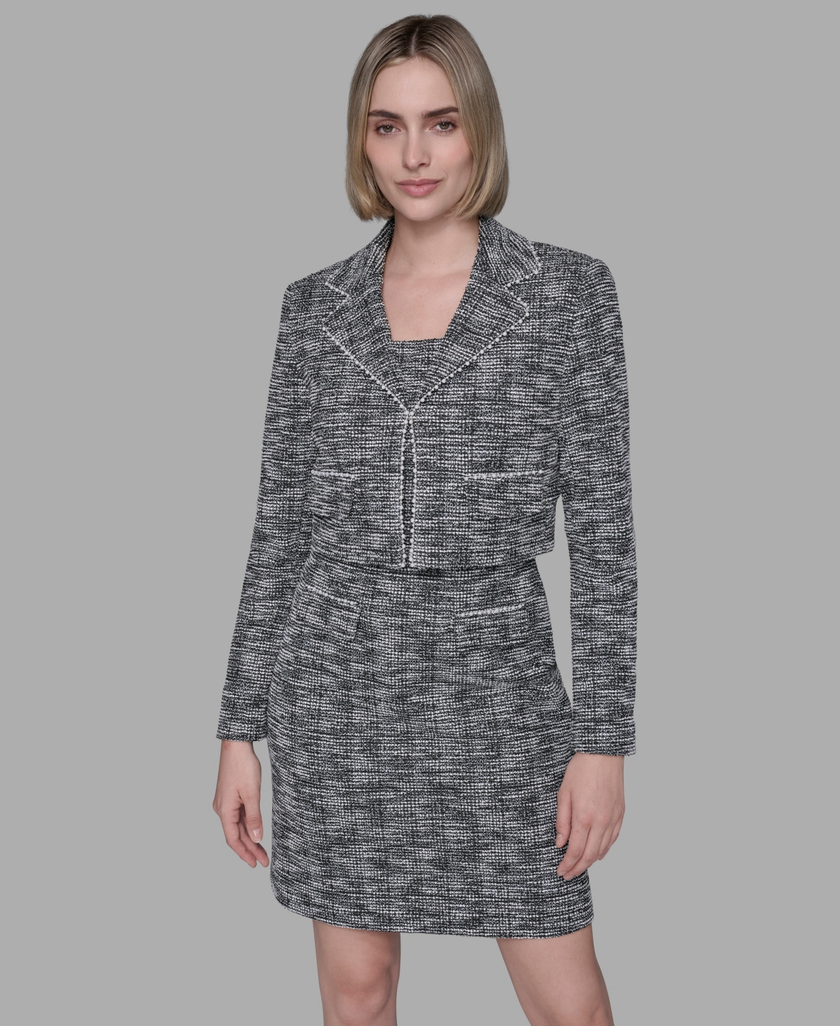 Karl Lagerfeld Women's Metallic Knit Tweed Jacket Dress