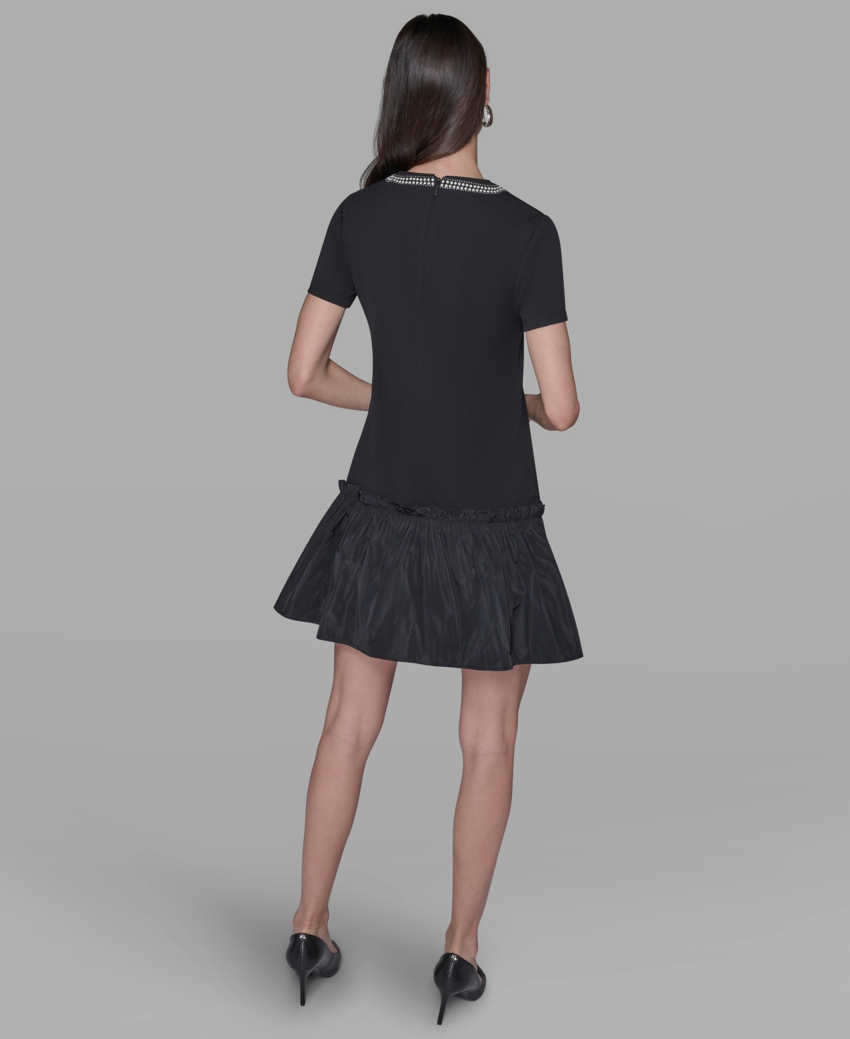 Karl Lagerfeld Women's Embellished Flounce-hem A-line Dress In Black