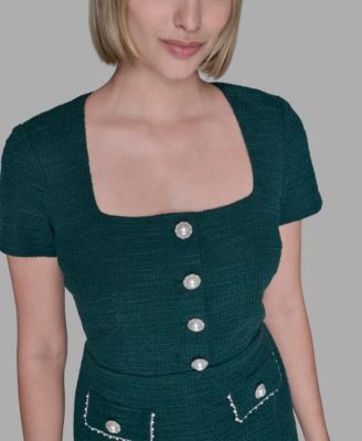 Women's Embellished Knit Tweed A-line Dress