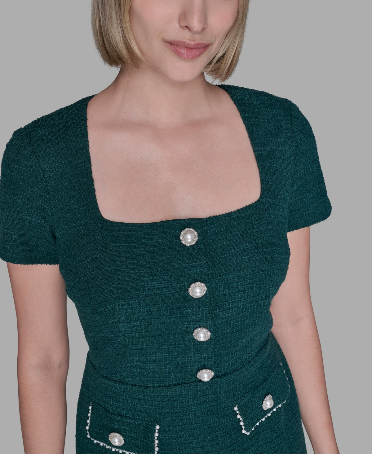 Karl Lagerfeld Women's Embellished Knit Tweed A-line Dress In Green