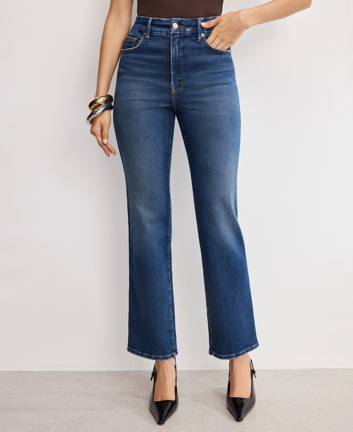 Женские джинсы Good American Soft Tech Good Curve Straight Jeans, Regular & Plus Size, цвет: Индиго — фото 1