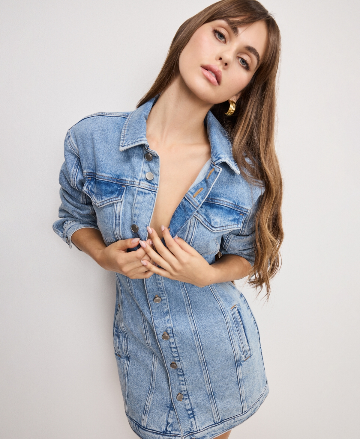 Good American Barrel Long Sleeve Denim Mini Shirtdress In Blue
