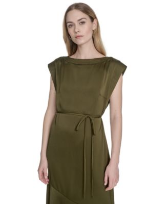 Women's Satin Trapunto-Stitch Midi Dress