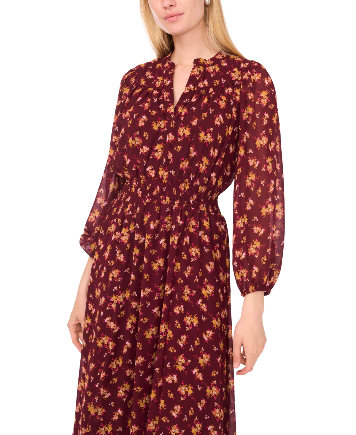 Sam & Jess Women's Shirred Long-sleeve Maxi Dress In Brown