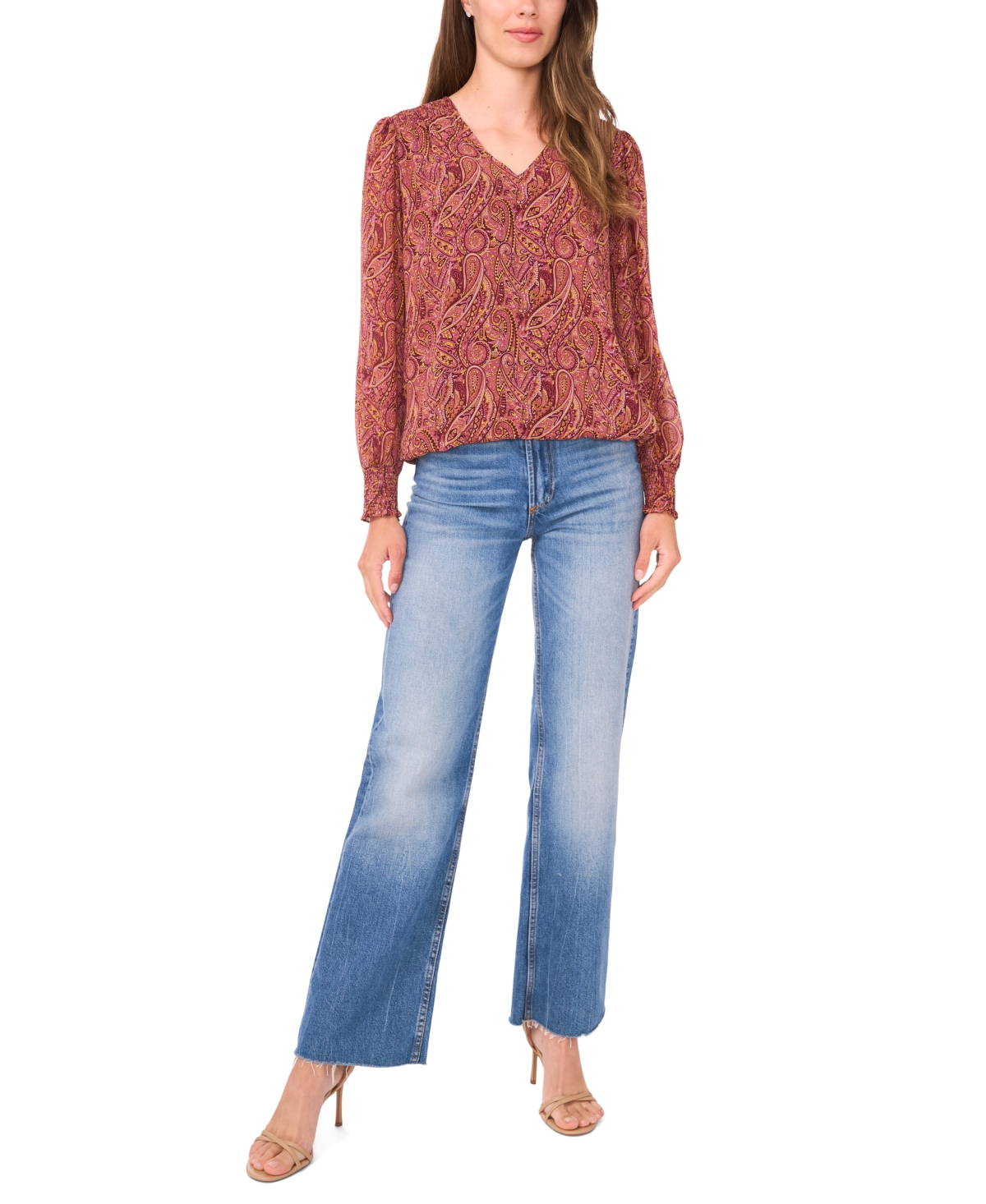 Sam & Jess Women's Blouson V-neck Top In Brown