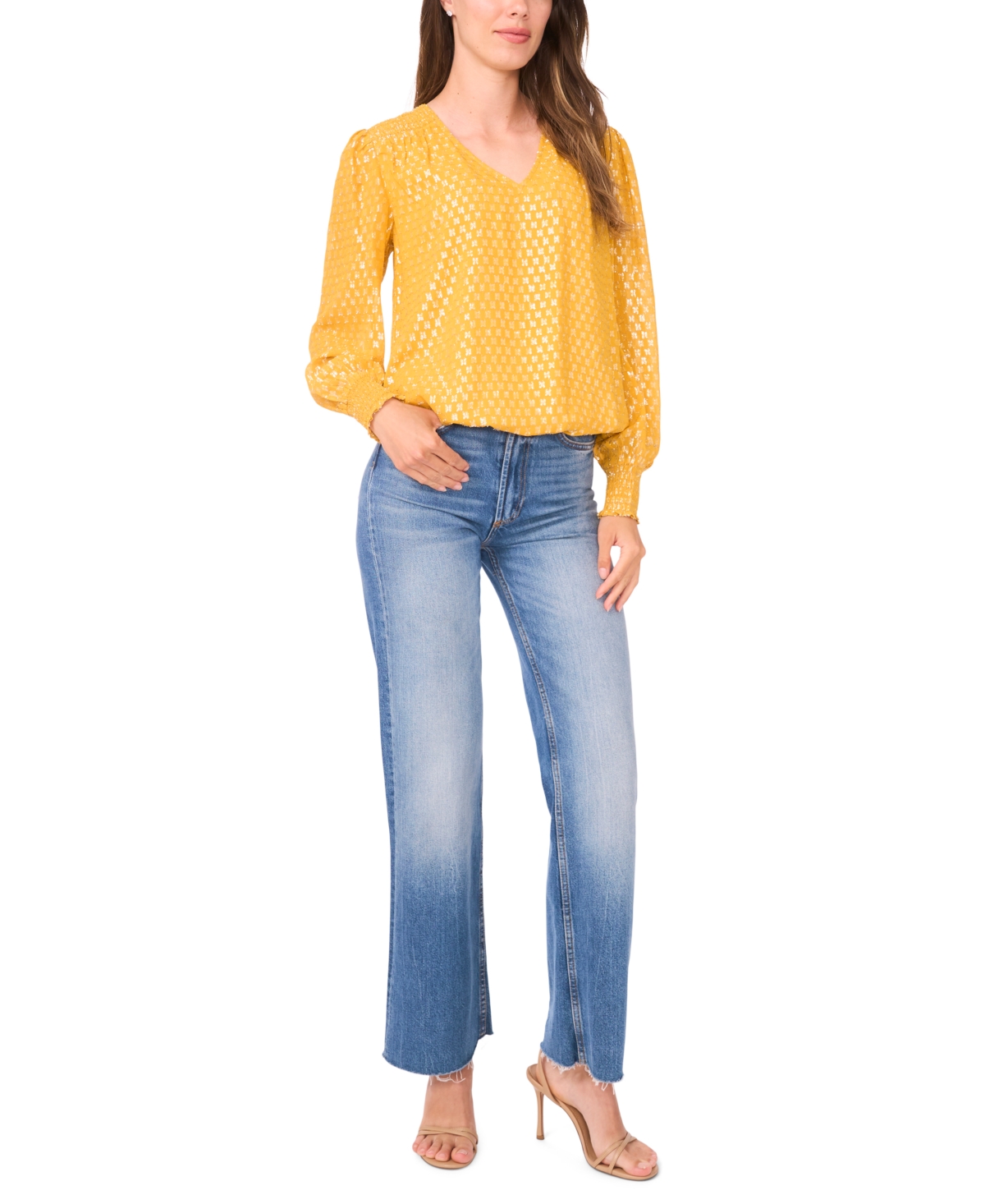 Sam & Jess Women's Blouson V-neck Top In Gold